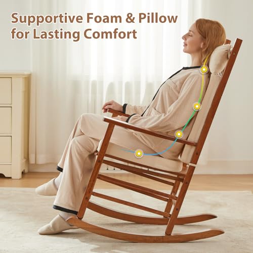 Waterproof Rocking Chair Cushions Outdoor & Indoor, Wooden Rocking Chair Pads, Non-Slip Large Glider Rocker Replacement Cushions with Pillow & Ties,Seat Back Cushion for Rocker Beige - color: Beige