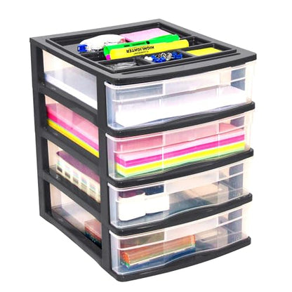 Gracious Living 4 Drawer Desktop & Countertop Organizer w/Organization Lid for Craft Storage, Office Supplies & School Supplies, Black/Clear (4 Pack) - size: 4 Pack