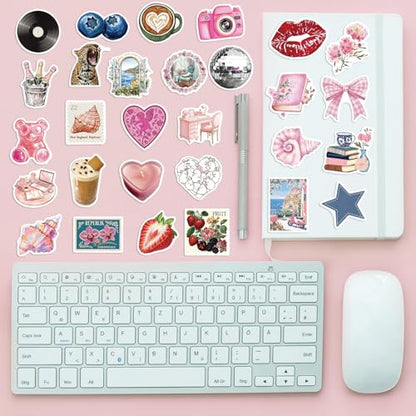 100PCS Pink Coquette Stickers Pack, Cute Aesthetic Bow Girly Stickers for Women Girls Waterproof Vinyl Decals for Laptop Water Bottles Computer Phone Guitar - color: Coquette Stickers