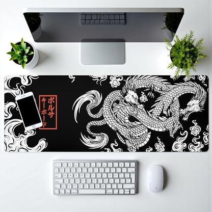 Black and White Mouse Pad Extra Large Gaming Mousepad Dragon Desk Mats Japanese Full Keyboard Mat Computer Pad Desk Mat with Stitched Edges Non-Slip Desktop 31.5 x11.8 in - color: Dragon