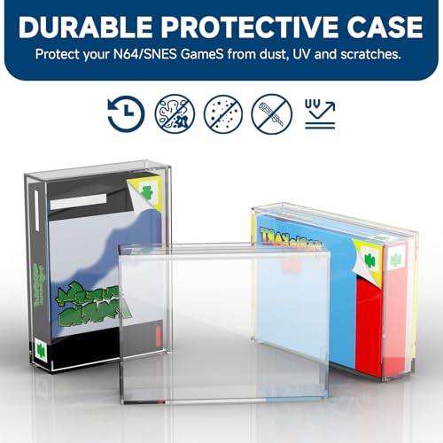 Acrylic Video Game Box Protector for SNES N64 Games | 3MM Clear Display Case with Wall Mount, Compatible with SNES & N64 Game Box, Sturdy Acrylic Case for Collector, 1 Pack