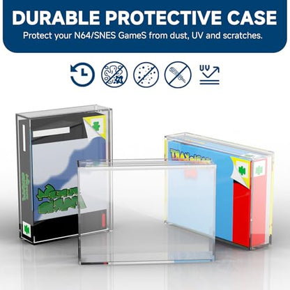 Acrylic Video Game Box Protector for SNES N64 Games | 3MM Clear Display Case with Wall Mount, Compatible with SNES & N64 Game Box, Sturdy Acrylic Case for Collector, 1 Pack
