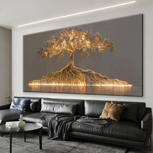 YISXINOAG Large Abstract Wall Decor Modern Grey Canvas Art Wall Decor Gold Tree of Life Wall Art for Living Room Modern Home Decorations Gold Tree Paintings Pictures for Bedroom Size 29"X58" - color: grey gold, size: 58"L x 29"W