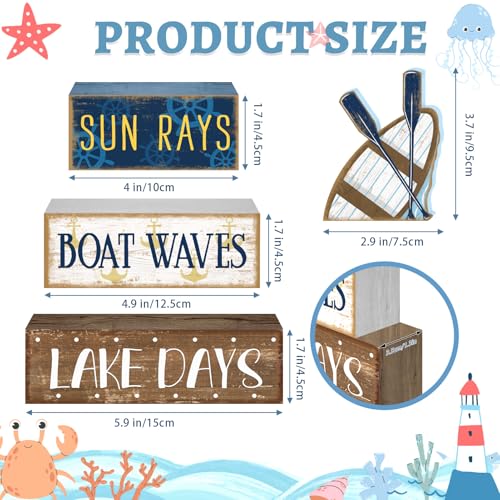 Britimes 4 Pcs Summer Wooden Tiered Tray Decor Set, Lake Boat Paddle Table Decor Rustic Farmhouse Retro Carbin Wooden Coffee Table Centerpieces for Home Kitchen Office Decorations (Boat Style) - style: Boat