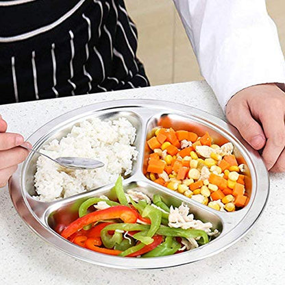 304 Stainless Steel Sectioned Dinner Plates Set of 2 Divided Plates 11 inches with 3 Compartments Mess Trays Food Plate for Adults, Campers, and for Portion Control Metal plate - size: 11 Inch (3 Sections)