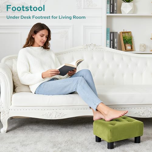 Small Foot Stool Ottoman, Velvet Footstool Ottoman Foot Rest for Couch, Rectangle Footstools and Ottomans Small for Living Room, Entryway (Olive Green) - color: Olive Green