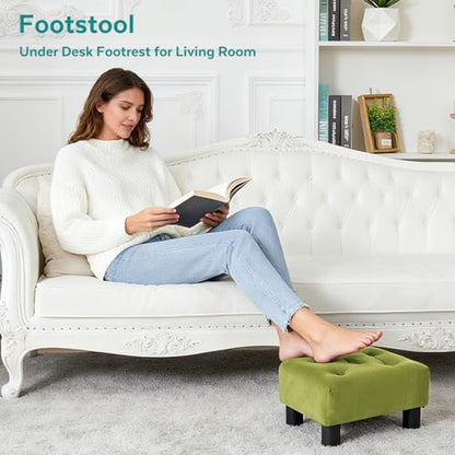 Small Foot Stool Ottoman, Velvet Footstool Ottoman Foot Rest for Couch, Rectangle Footstools and Ottomans Small for Living Room, Entryway (Olive Green) - color: Olive Green