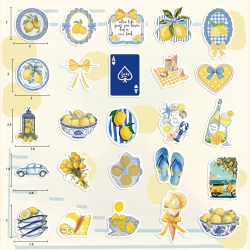53PCS Aesthetic Lemon Stickers Mediterranean Theme Cute Cartoon Fruit Decals for Water Bottles, Laptops, Scrapbooks Vinyl Waterproof DIY Decor - color: Yellow