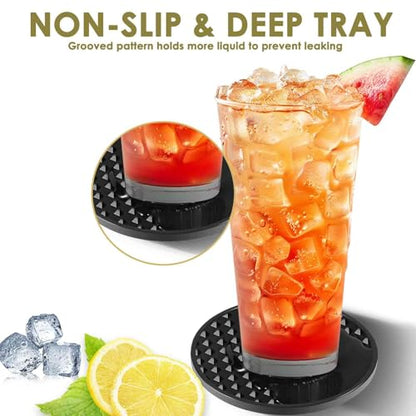 Silicone Coasters 6 Pack with Holder, Drink Coasters Set for Hot & Cold at Bar, Desk, Tabletop-Protection, Round Cup Mat Non-Slip for Any Cups, Thickened Non-Stick Deep Tray Coffee Table Decor,Black