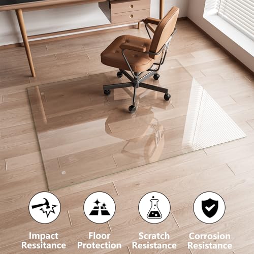 Koonmi Chair Mat for Carpet, Tempered Glass 44"x58" Office Chair Mat, Glass Floor Mat for Office Chair with Rounded and Polished Edges, Ideal for Hardwood Floor, Carpet, Office, Desk, Rolling Chair - color: Transparent, size: 44"x58"