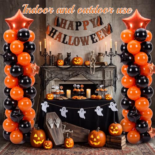 Gejoy 110 Pcs Orange Black Balloons Column Stand Kit Adjustable Tower Stand from 1.4 to 6.6 ft with Bases for Back to School Wedding Birthday Baby Shower Party - color: Orange Black