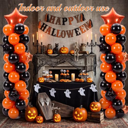 Gejoy 110 Pcs Orange Black Balloons Column Stand Kit Adjustable Tower Stand from 1.4 to 6.6 ft with Bases for Back to School Wedding Birthday Baby Shower Party - color: Orange Black