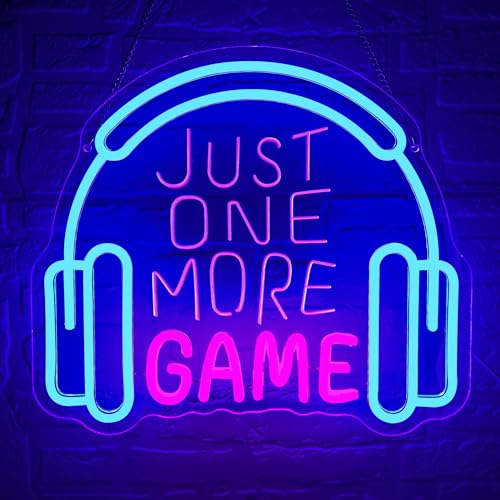 Game Neon Signs for Wall Decor Gaming Lights Headset Game Room Decor Gaming LED Light Sign Dimmable Game Wall Decor for Boys Bedroom Party Video Gaming Gifts for Gamers Teens Size 13.8 * 12.2in(P030) - color: One More Game