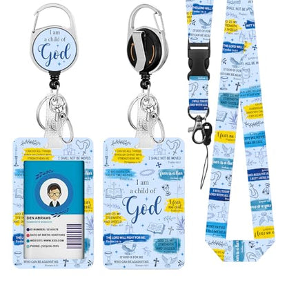 Christian Lanyards ID Badge, I am a Child of God ID Badge Holder with Retractable Reel Clip and Keychain, Religious Heavy Duty Identity Badge Cover Case Protector for Teacher Nurse Blue - color: Christian-blue