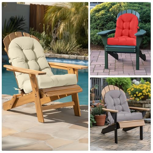 Adirondack Chair Cushion Tufted Waterproof Outdoor Rocking Chair Cushions with Ties Anti-Slip High Back Patio Chair Cushions for Patio Furniture Cushions - color: Beige