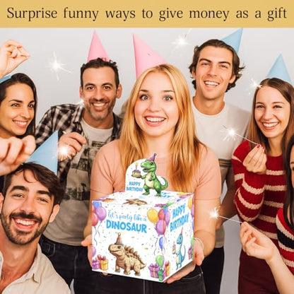 Dinosaur Birthday Money Gift Boxes for Cash, Dino Birthday Money Pull Box for Boys Girls - color: Colourful