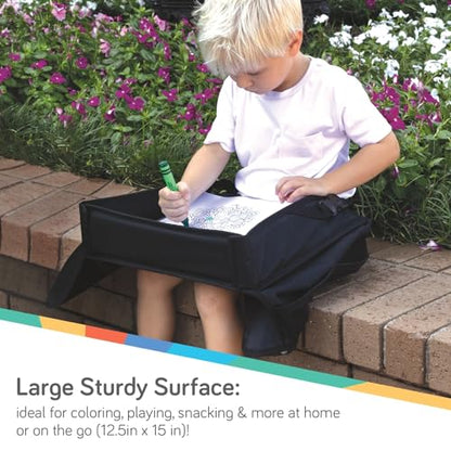 Nuby Kids Foldable Lightweight Travel Activity Lap Desk Tray with Pockets|Stay Organized & Mess Free on Car Rides, Plane Trips, Home|Adjustable Strap Keeps Desk Secure or Carry Strap for Travel|Black