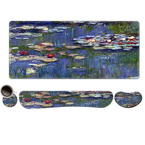 ToLuLu Extended Gaming Mouse Pad, Memory Foam Ergonomic Keyboard Mouse Wrist Rest Support Set, Large Desk Mat with Stitched Edges, Non-Slip Base Mousepad for Home Office Game, Monet Water Lilies - color: Monet Water Lilies