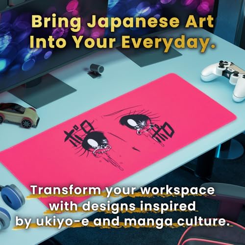 BELLEMOND Japanese Art Desk Mat | Large 31.5x11.8in Anime Mouse Pad for Keyboard & Mouse | Non-Slip Base, Water-Repellent | Original Japanese Design | Crying Girl - Tears of Pink Emotion - color: Crying Girl - Tears of Pink Emotion