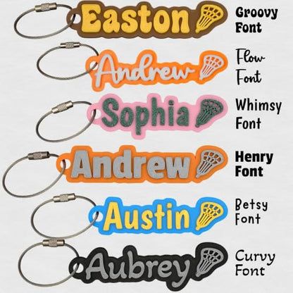 SuperFineDeesigns Bag and Water Bottle Name Tag with Cable – Custom Durable 3D Printed Name Tag Backpack & Sports Bottles - style: Lacrosse