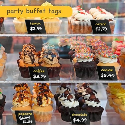 PigPotParty Acrylic Mini Chalkboard Signs for Outdoor Party Buffet, 12 Pcs 4"x3", Glossy Black Elegant Food Labels for Wedding, Table Signs, Place Cards, Include 2 Wet Erase Markers - style: Acrylic L-12 (Outdoor)