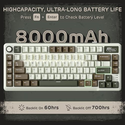 RK ROYAL KLUDGE L75 Gasket Mount Mechanical Keyboard w/Knob/Macro Keys & Touchable Nameplate, Tri-Mode 75% TKL Wireless Keyboard BT/2.4G/USB-C, Hot Swappable, Pro Software, Massive 8000mAh Battery - color: Palm Green, size: Tactile Beige Switch