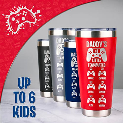 Personalized Gamer Dad Tumbler - Custom Retro Gamer Travel Mug with Kids Names - Stainless Steel Cup, Gifts for Fathers Day for Dad (20oz & 30oz, 6 Colors) - color: Gamer Dad Tumbler