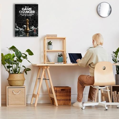Inspirational Wall Art Be A Game Changer The World Is Already Full of Players Wall Decor International Chess Motivational Poster Canvas Painting Prints Wall Pictures for Home Decor Framed - size: 12"L x 16"W