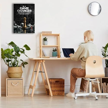 Inspirational Wall Art Be A Game Changer The World Is Already Full of Players Wall Decor International Chess Motivational Poster Canvas Painting Prints Wall Pictures for Home Decor Framed - size: 12"L x 16"W