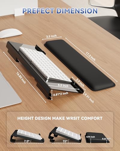 Laborio Computer Keyboard Stand for Desktop, 2-Level Height Adjustment Keyboard Wrist Rest, Non-Slip Key Board Riser Pad for Office, Gaming, and Home Desks - color: Black