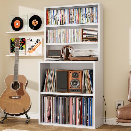 CD Storage Rack, 5-Tier DVD Organizer Shelf with Record Player Stand, Media Cabinet for CDs, DVDs, Albums, Books & Games, Vinyl Record Holder & CD Tower for Living Room, Music Room (White) - color: White-5 Tier (upgrades)