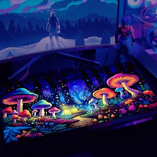 Gaming Mouse Pad, Blacklight Waterproof Large Non-Slip Rubber Base Mouse Mat, Glow in The Dark Desk Pad, 31.5 x 11.8 inches, Mushroom - color: Mushroom