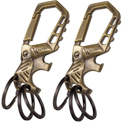 Kivssi Heavy duty metal keychains,Car key chain Carabiner clip key bottle opener 3 Key Rings for men and women. - color: 2 Pcs Bronze