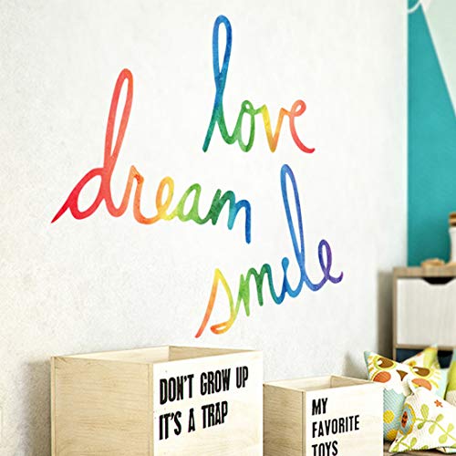 Inspirational Quotes Decor for Living Room, Bedroom, Classroom, Playroom, Nursery - Love Dream Smile Wall Decals for Girls Boys Room Decorations - color: Love Dream Smile