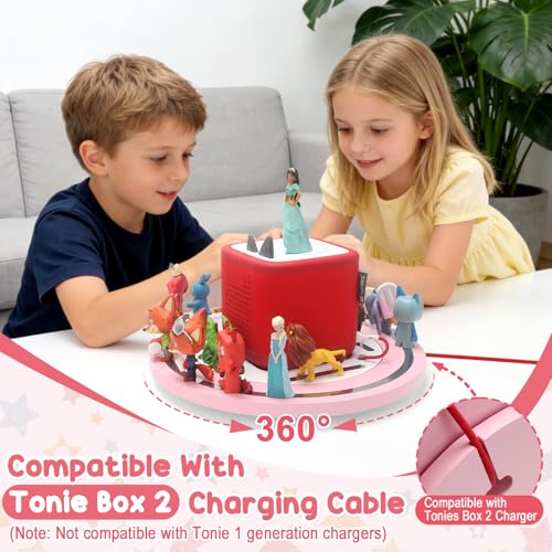 360° Round Turntable for ToniesBox 2 Storage Shelf Magnetic Organizer for Tonies Figures, with Charging Cable Connection Port, Display Collection for 20~30 Tonies Characters - Pink - color: Pink, size: for Toniebox 2
