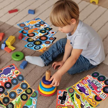DUJAA 24 Sheets Monster Truck Stickers for Kids, Colorful, Premium Quality, Make Your Own, Monster Truck Party Favor, Teacher Reward, Birthday Gift - style: Monster Truck