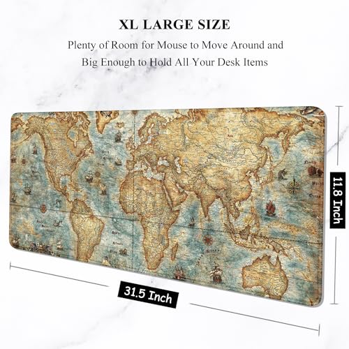Auhoahsil Large Mouse Pad, XXL Gaming Mousepad, Desk Mat for Desktop, Thick Rubber, Big & Long Size, Stitched Edges, Full Desk Pad for Laptop & Computer, Extended 31.5 x 11.8 in, Vintage World Map - color: 18 Vintage World Map, size: 31.5L x 11.8W inches