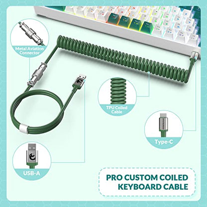 ZIYOU LANG RK-T8PR0 Wired 65% Mechanical Gaming Keyboard and Mouse Combo with RGB LED Backlit Anti-ghosting TKL Mini 68 Key Coiled C to A Cable Tactile Blue Switch for PS4 PS5 Xbox PC Mac Gamer(Green) - color: Green White, size: 65% Keyboard + Mouse