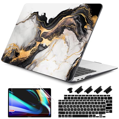 DONGKE Compatible with MacBook Air 13 inch Case 2021 2020 2019 2018 Release A2337 M1 A2179 A1932 with Retina Display & Touch ID, Plastic Hard Shell & Keyboard Cover - Abstract Marble - color: Abstract Marble D159