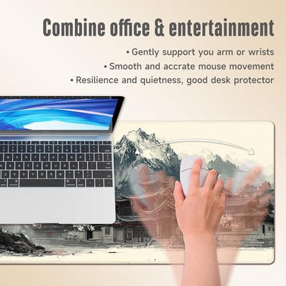 Extended Gaming Mouse Pad, Large Mouse Mat 3 mm Nature Rubber Base Mousepad with Stitched Edges, Non-Slip Desk Mat for Office Home Great Gift 31.5x11.8 Inch (Japanese Ink 4) - color: Japanese Ink 4
