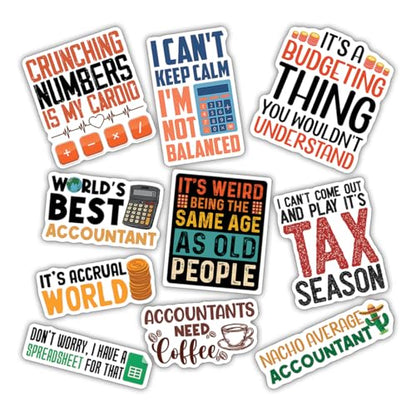 10pcs Accountant Sticker Sheet, Funny Vinyl Decals for CPAS, Finance Students, and Bookkeepers, Waterproof, UV-Resistant, for Laptop, Water Bottle, Notebook, Clipboard, Office Desk (Design 4) - color: Design 4
