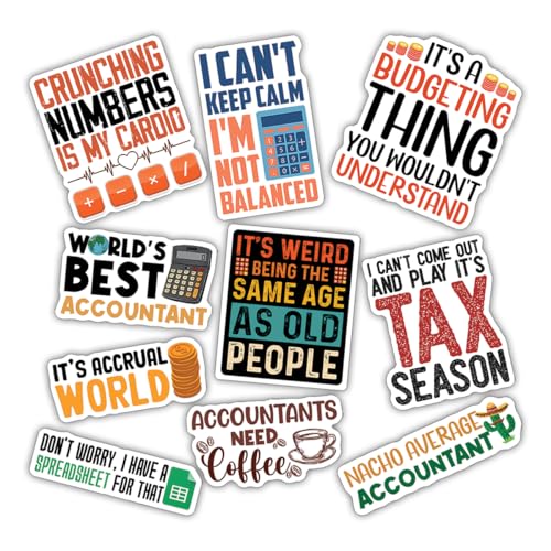 10pcs Accountant Sticker Sheet, Funny Vinyl Decals for CPAS, Finance Students, and Bookkeepers, Waterproof, UV-Resistant, for Laptop, Water Bottle, Notebook, Clipboard, Office Desk (Design 4) - color: Design 4