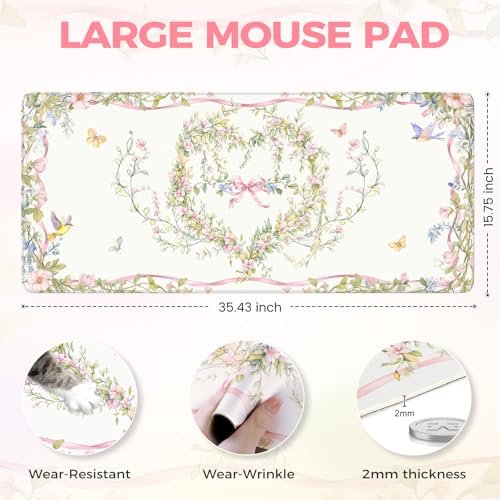 iCasso Desk Matt for Desktop,Cute Desk Pad White,Anti-Slip Large Gaming Mousepad XXL,Soft Lycra Surface Computer Mat Women,Girly Keyboard Pad for Home Office - color: White