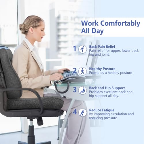 Seat Cushion & Lumbar Support Pillow Set for Office Chair, Ergonomic Pillow for Sciatica Pain Relief, Memory Foam Back Support Pillow & Chair Cushion for Car seat, Desk Chair (Grey) - color: Grey