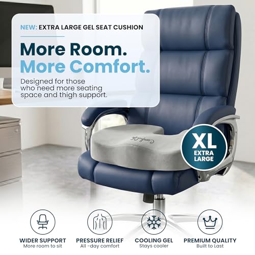 ComfiLife Extra Large Gel & Memory Foam Seat Cushion - Doctor Recommended Office Chair Cushion, Car Seat Cushion - Back & Sciatica Pain Relief - Wide Seat Cushion for Big & Tall (Gray) - color: Gray, size: X-Large