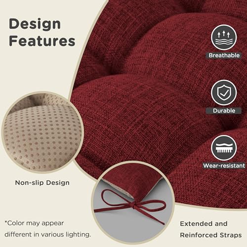 AddGrace Non-Slip Rocking Chair Cushion Extra Large Linen Thick Chair Pads Durable High Back Seat Cushions with Ties Set of 2 Burgundy - color: Burgundy