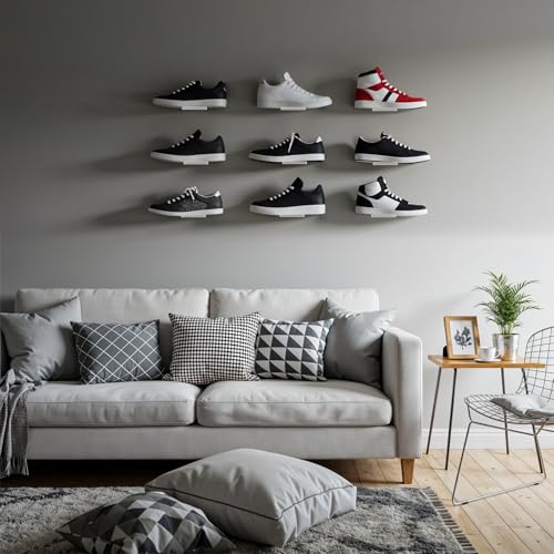 8 Pieces Floating Shoe Racks, Clear Acrylic Floating Shoe Display Shelves with Screws and Anchors, 8 X 3 Inch Floating Shoe Shelves for Wall, Great for Bedroom, Gaming Room, Sneaker Collection