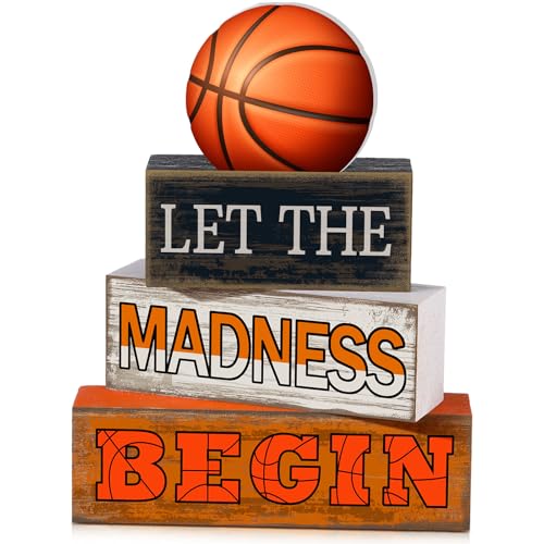 Yuntau 4 Pcs Basketball Table Decorations 2026 Sport Tiered Tray Decor Ball Wooden Sign Blocks Basketball Room Decor Farmhouse Centerpieces for Home Shelf Locker Bedroom Senior Night Party Gifts - style: Basketball