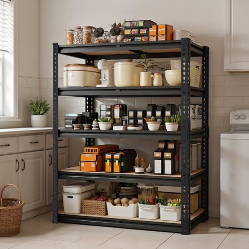 Garage Shelving, 2400 LBS Metal Storage Shelves, 12" x 28'' x 60'' Heavy Duty Shelf, Adjustable Shelving Rack, Standing Shelf Units, Shelves for Garage Storage - size: 12"D x 28"W x 60"H