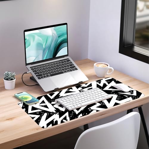 Geometric XXL Extended Gaming Mouse Pad 35.4 x 15.7 Inch – Large Desk Mat with Non-Slip Rubber Base, Smooth Cloth Surface, Stitched Edges, Black and White Abstract Design - color: #10, size: 35.4 x 15.7 Inch